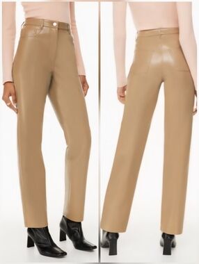 Aritzia Wilfred Melina tan faux leather straight leg pants size 8